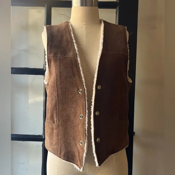 Vintage Fleece Lined Leather Vest - Picture 1 of 5
